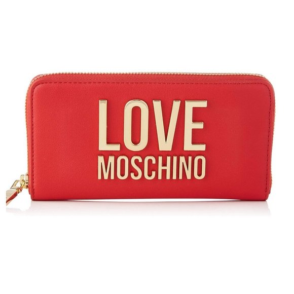 Love Moschino Womens Red Leather Gold Metal Logo Wallet Zip Closure NWT - Picture 2 of 9